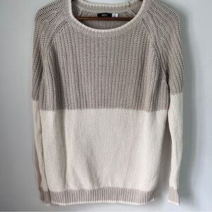 BDG Women's Two-Tone Knit Sweater in Beige and Cream